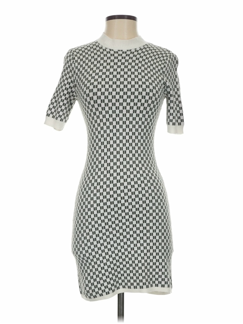 Abercrombie & Fitch Olive Green Houndstooth Knit Mini Dress S